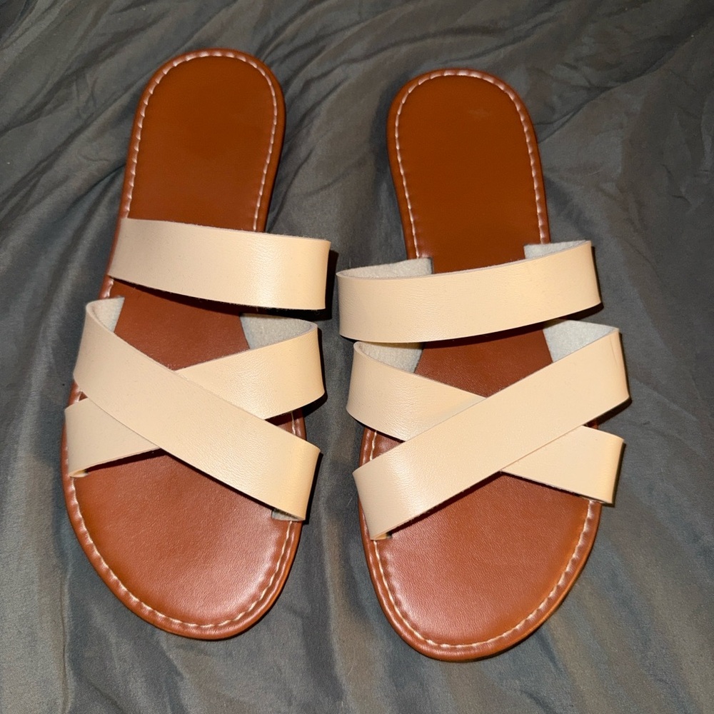SHEIN Tan and Cream Strappy Sandals
